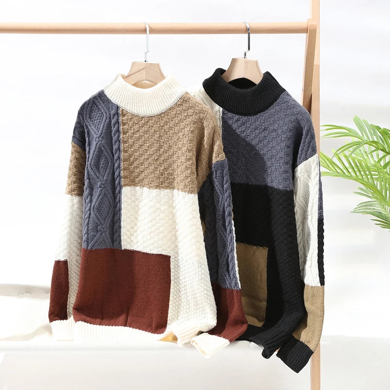 Neue Herbst Winter Pullover Männer Mode Patchwork Gestrickte Pullover Herren O Hals Casual Pullover Streetwear Stricken Pullover Mann