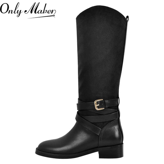 Onlymaker Damen-Stiefel mit runder Zehenpartie, lässig, knielang, klassisch, modisch, Winterstiefel