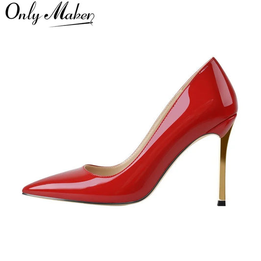 Only maker Frauen Schuhe spitzen Zehen schwarz rot Lack leder Metall Heels Mode Kleid Hochzeits feier große Größe Dame dünne Pumps