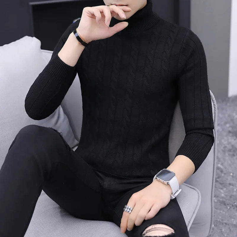 Herbst Winter Roll kragen pullover für Männer Mode Slim Fit warme Strick pullover Herren solide koreanische lässige Roll kragen pullover