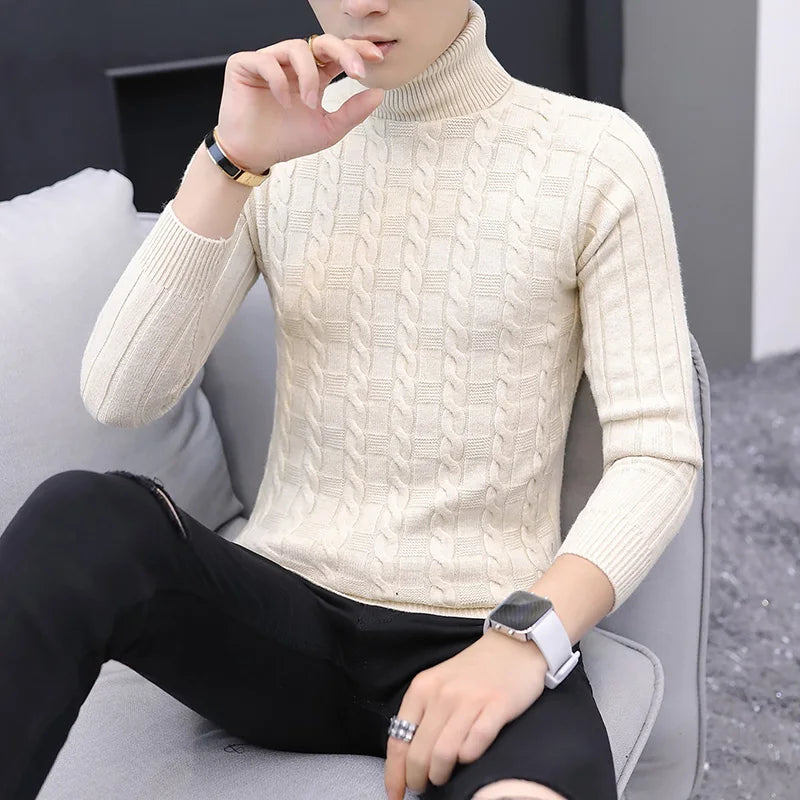 Herbst Winter Roll kragen pullover für Männer Mode Slim Fit warme Strick pullover Herren solide koreanische lässige Roll kragen pullover