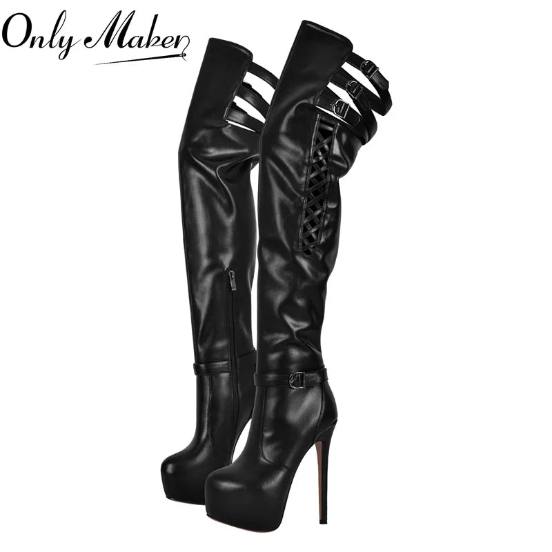 Only maker weiblich über dem Knie Stiefel dünne High Heel schwarz matt Seite Reiß verschluss Mode Frauen Winter Oberschenkel Stiefel