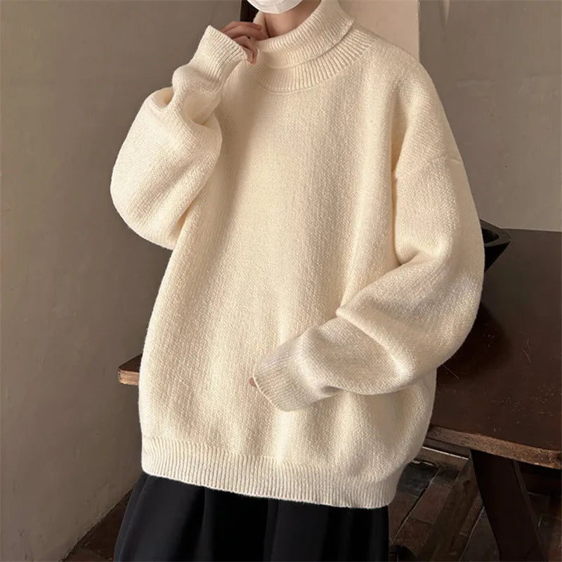 Herbst Winter herren Rollkragen Pullover Warm gestrickte Pullover Männer Einfarbig Lose Beiläufige Stricken Pullover Streetwear Pullover Mann