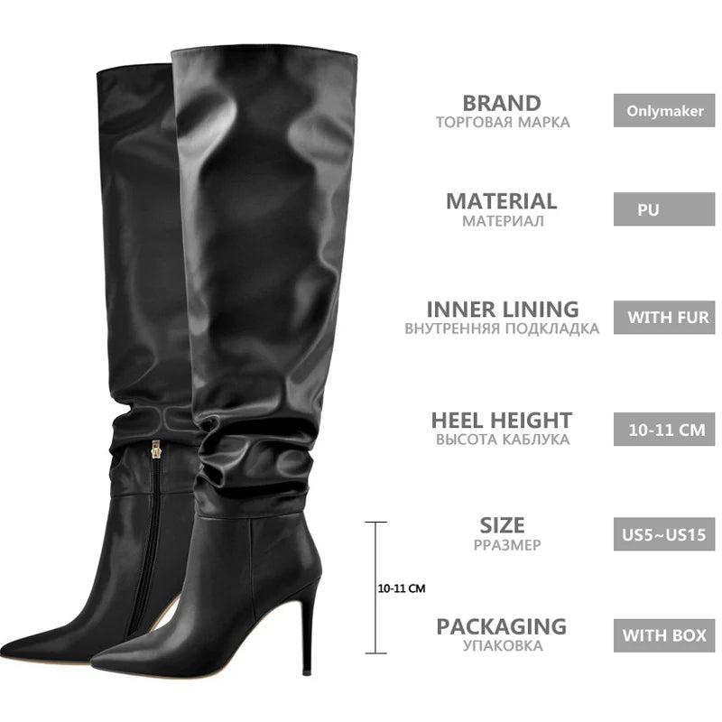 Onlymaker Frauen Spitz Schwarz Weiß Overknee Hohe Stiefel Stiletto Stretch Große Größe Frau Herbst Winter Mode Stiefel