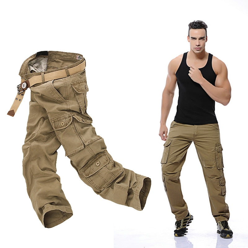2023 New Mens Cargo Pants Army Green Black Big Pockets Decoration Casual Easy Wash Trousers Male Spring &autumn Pants Size 28-46