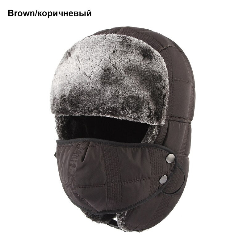 High Quality Winter Bomber Hats Men Fur Warm Thickened Ear Flaps Windproof Hats For Women Mask Fashion Bomber Hat Earflap Caps