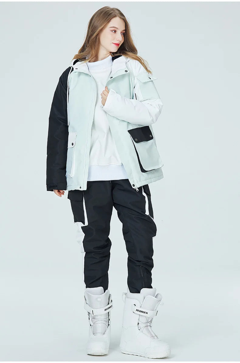 Neue Stil Farbe Passenden Snowboard Anzug Frauen Winter Winddicht Wasserdichte Warme Ski Jacke Hosen Anzug Schnee Overalls