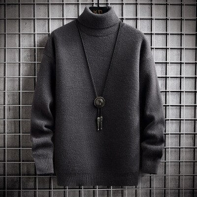 Winter Men&#39;s Turtleneck Sweater Solid Color Warm Pullovers Men Knitted Sweater Korean Casual Mens Pullovers White Black Clothes