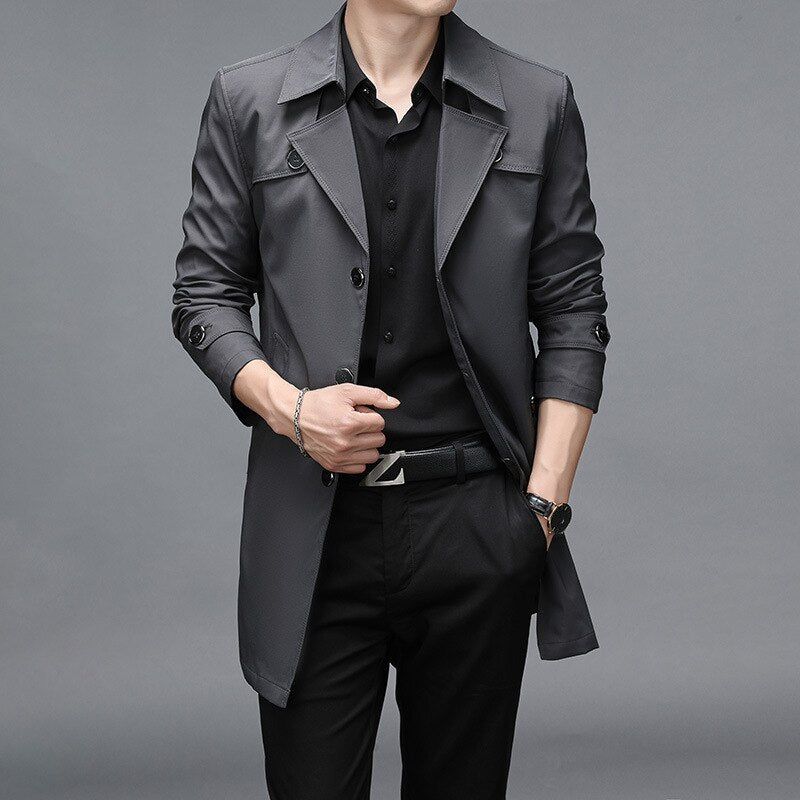 Oversized Long Trench Men Windbreaker Coat 9XL Plus Size Solid Business Casual Long Trench Men Clothing Outerwear Jackets