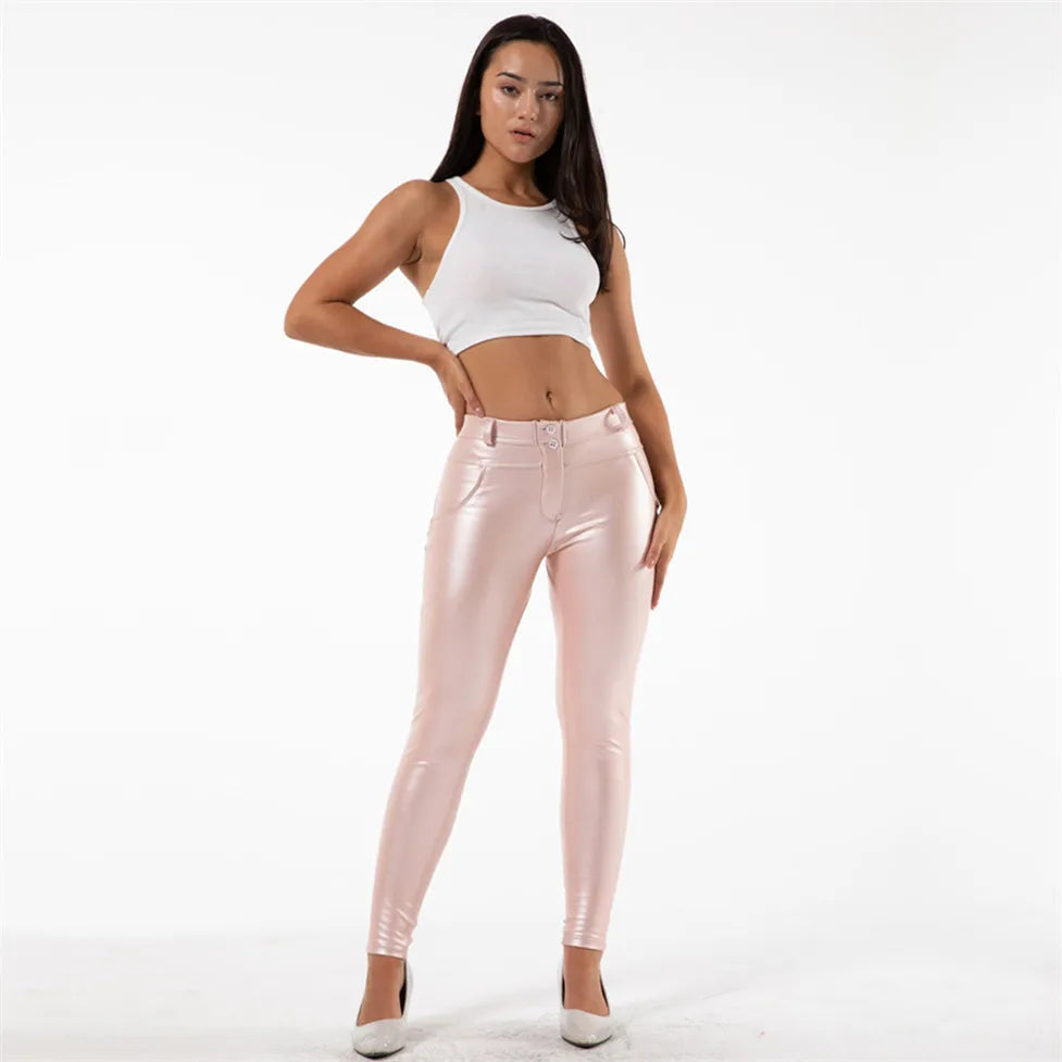 Shascullfites Melody Heißer Rosa Faux Leder Hosen Rosa Pu Hosen Wasserdichte Leggings Damen Fleece Gefüttert Bum Angehoben Leggings