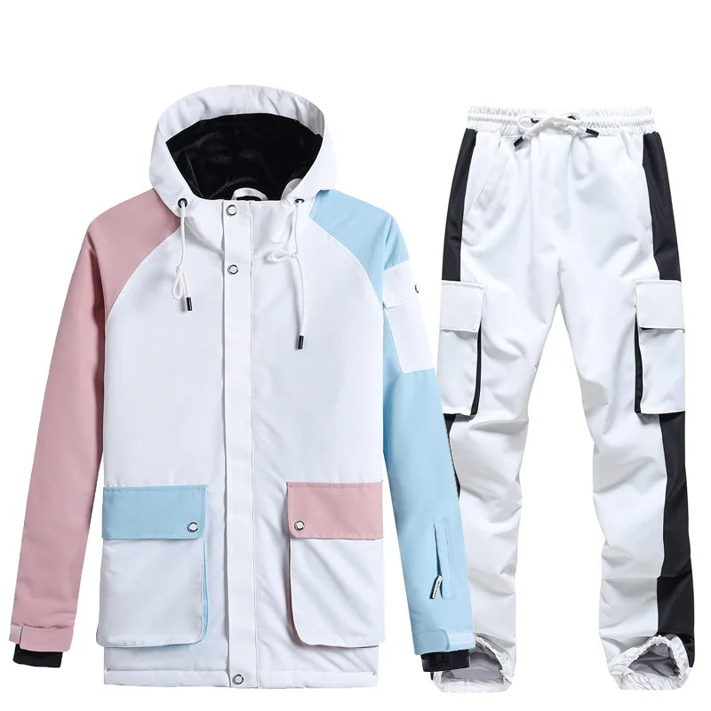 Neue Stil Farbe Passenden Snowboard Anzug Frauen Winter Winddicht Wasserdichte Warme Ski Jacke Hosen Anzug Schnee Overalls