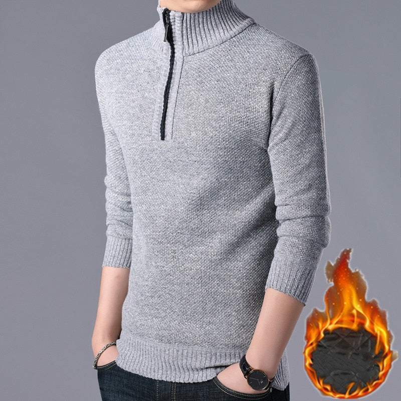 New Mens Turtleneck Sweater Men Solid Casual Slim Fit Pullovers Male Brand Half Zipper Thick Knitted Sweater Pullovers Plus Size