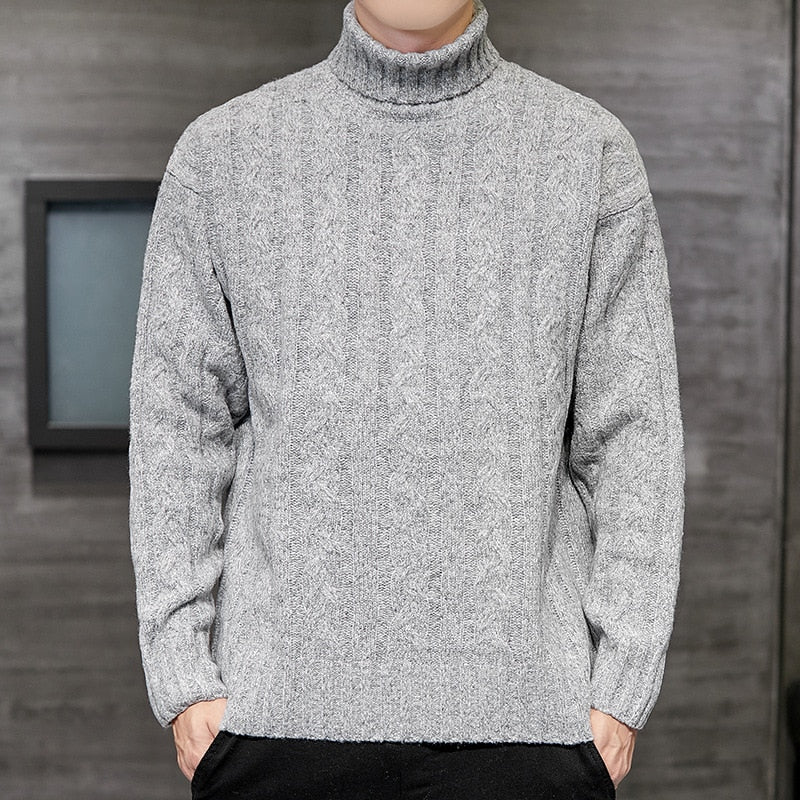 Mens Sweater Fashion Turtleneck Sweater Autumn Winter Solid Knitted Pullovers Men Causal Winter Clothes Knitted Sweater Men