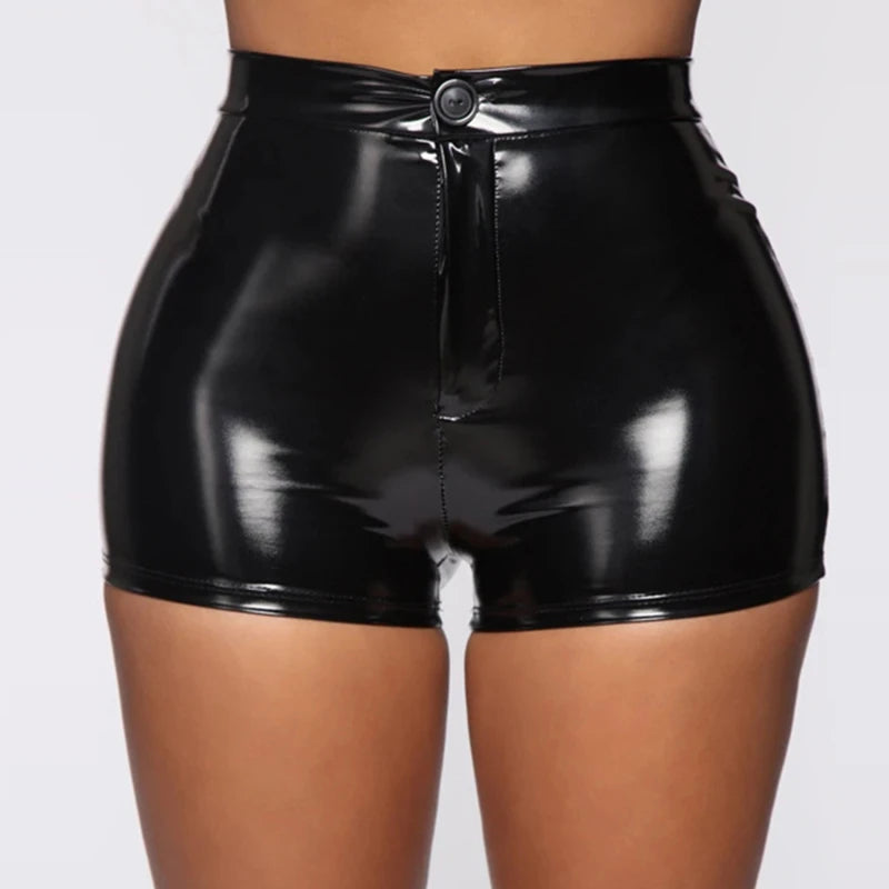 Sexy Nachtclub Kostüme Shorts Frauen Pu Leder schwarze Shorts hohe Taille einfarbige Knopf Mode Sommer