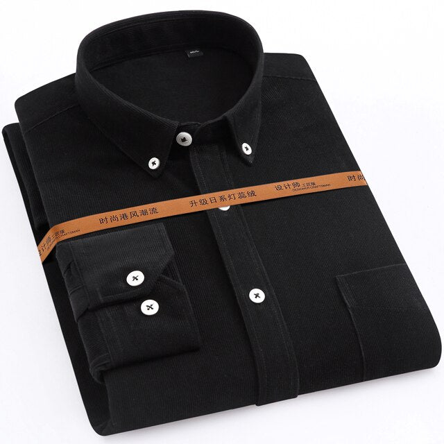 Men&#39;s Long Sleeve Comfortable Soft Sturdy Corduroy Shirts Single Chest Pocket Standard-fit Button-down Collar Work Casual Shirt