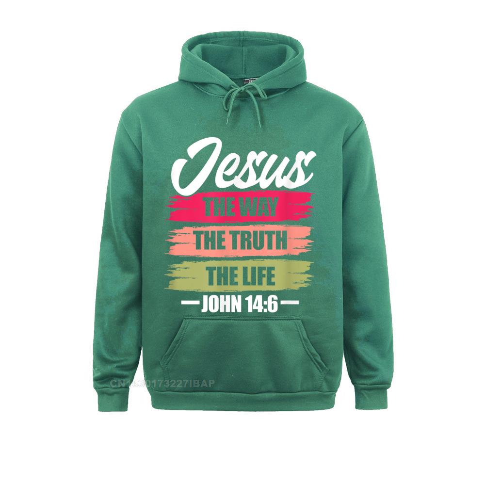 Jesus The Way Truth Life John Christian Bible Verse Hooded Pullover Sweatshirts For Men Printed On Hoodies Plain Clothes Unique