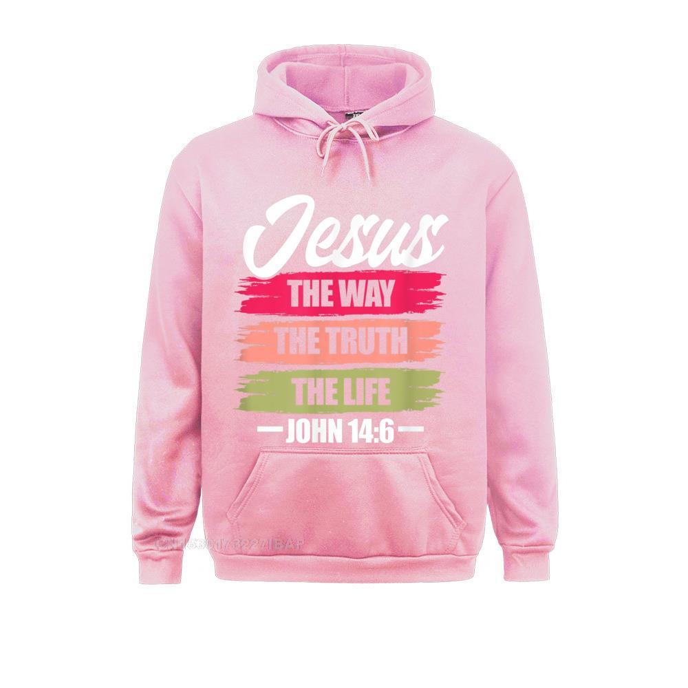 Jesus The Way Truth Life John Christian Bible Verse Hooded Pullover Sweatshirts For Men Printed On Hoodies Plain Clothes Unique