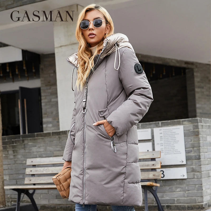 GASMAN 2022 frauen winter jacke Mid-länge warme Mode Mantel frauen zipper Mit Kapuze Kontras marke unten jacke weibliche 21113