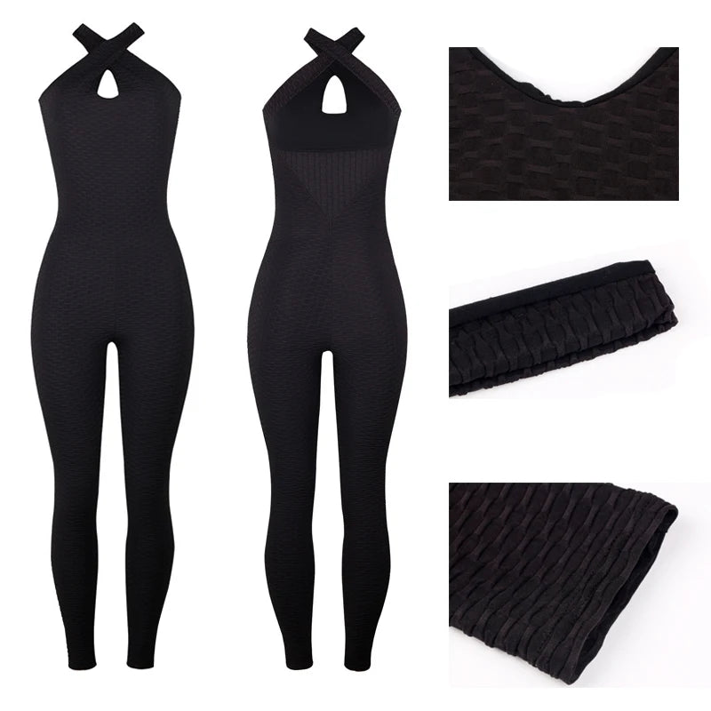 INFILAR Women Bodysuit Female Yoga Sport Sets Sleeveless Backless Sexy High Waist Leggings One Piece Fitness Jumsuits Sportswear