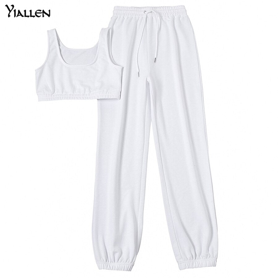 Yiallen Solid Skinny Stretch Two Pieces Women Tracksuit Casual Crop Tops+Skinny Stretch Outwear Slim Leggings Sportswear Hot