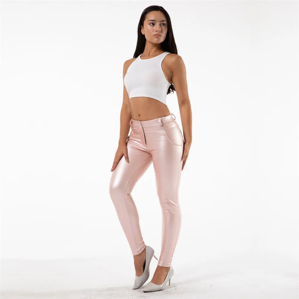 Shascullfites Melody Heißer Rosa Faux Leder Hosen Rosa Pu Hosen Wasserdichte Leggings Damen Fleece Gefüttert Bum Angehoben Leggings