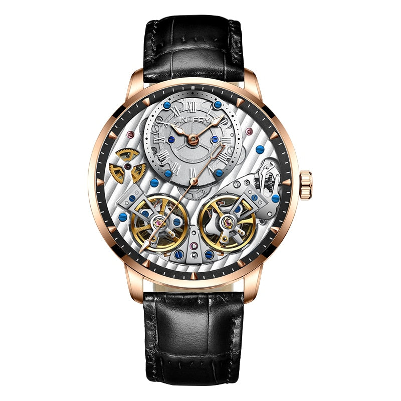 JINLERY Luxury Double Tourbillon Watch Automatic Mechanical Watch Men Fashion 2021 New Men&#39;s Watches Clocks Male montre homme