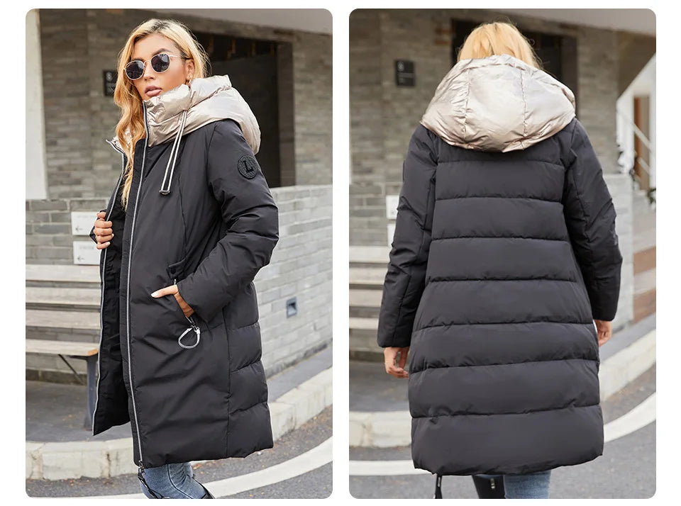 GASMAN 2022 frauen winter jacke Mid-länge warme Mode Mantel frauen zipper Mit Kapuze Kontras marke unten jacke weibliche 21113