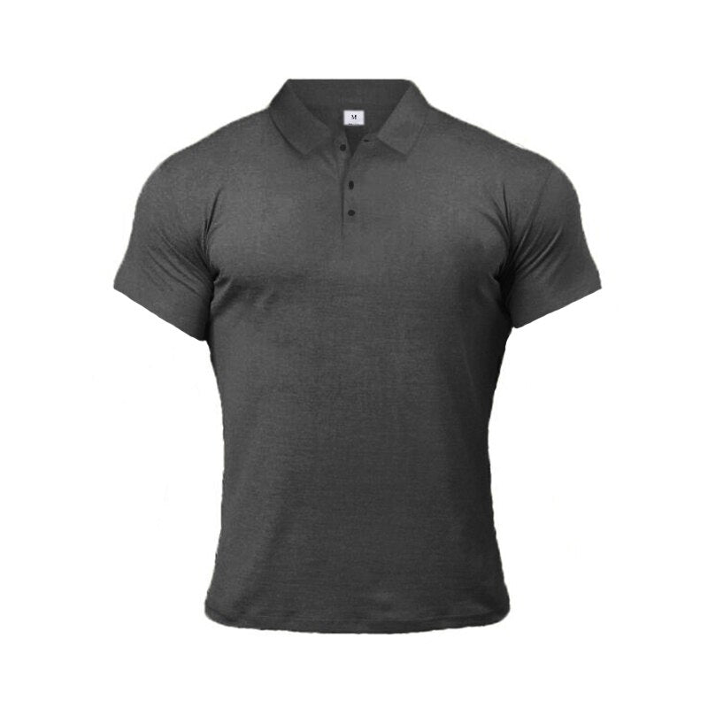 New Summer Fashion Mens Solid Short Sleeve Polo Shirts Cotton Slim Fit Turn Collar Male Gym Bodybuilding Fitness Polo Shirt