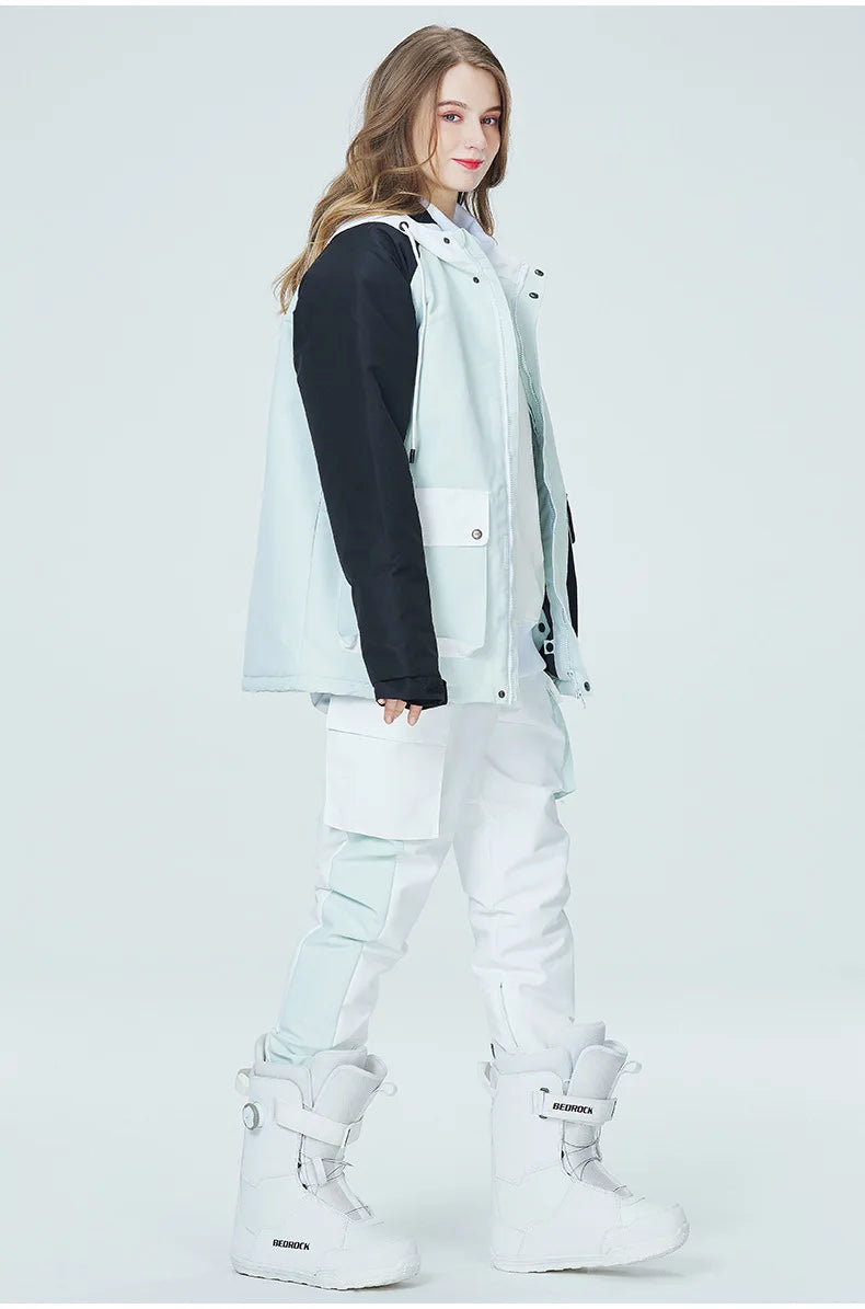 Neue Stil Farbe Passenden Snowboard Anzug Frauen Winter Winddicht Wasserdichte Warme Ski Jacke Hosen Anzug Schnee Overalls