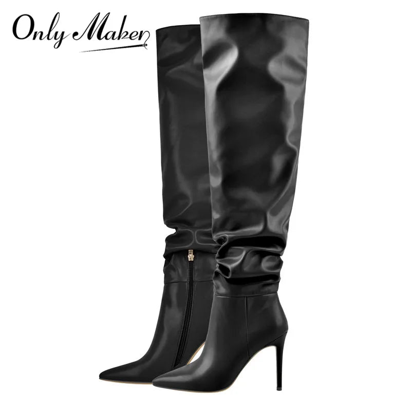 Onlymaker Frauen Spitz Schwarz Weiß Overknee Hohe Stiefel Stiletto Stretch Große Größe Frau Herbst Winter Mode Stiefel