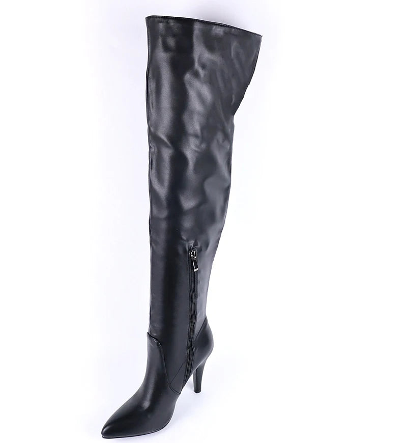 Zeigte Super Hohe Stiletto Patent Leder Über-Die-Knie Stiefel Helle Leder Kurze Plüsch Seite Zipper Stiefel