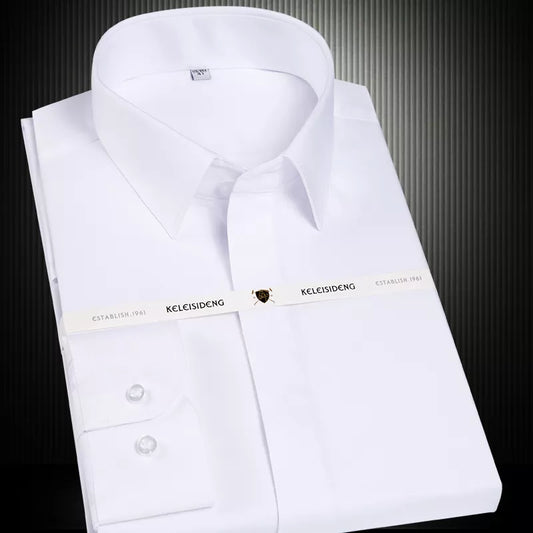 Men&#39;s Non Iron Long Sleeve Covered Placket Dress Shirt Standard-fit Formal Business Easy Care Solid Office Basic Designed Shirts