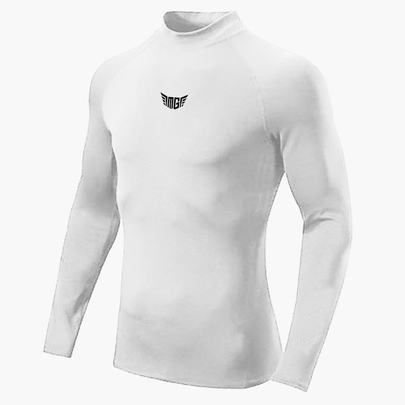 Mens Compression Shirt Running Long Sleeve T-shirt Hight Collar Sportswear Quick Dry Elasticity Tight Bodybuilding Gym Clothing