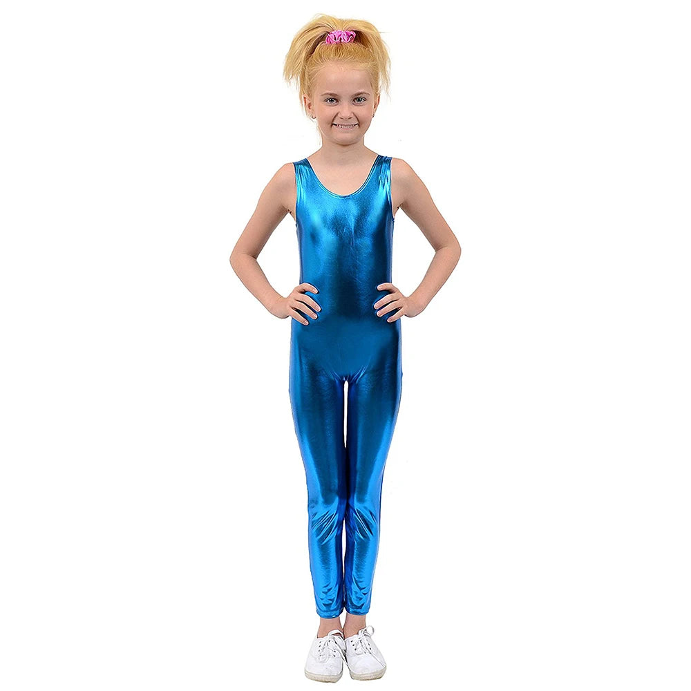 Kids One Piece Tank Unitard Girls  Ballet Sleeveless Black Shiny Tight Jumpsuit Unitards Dance Boys Costumes Free Shipping