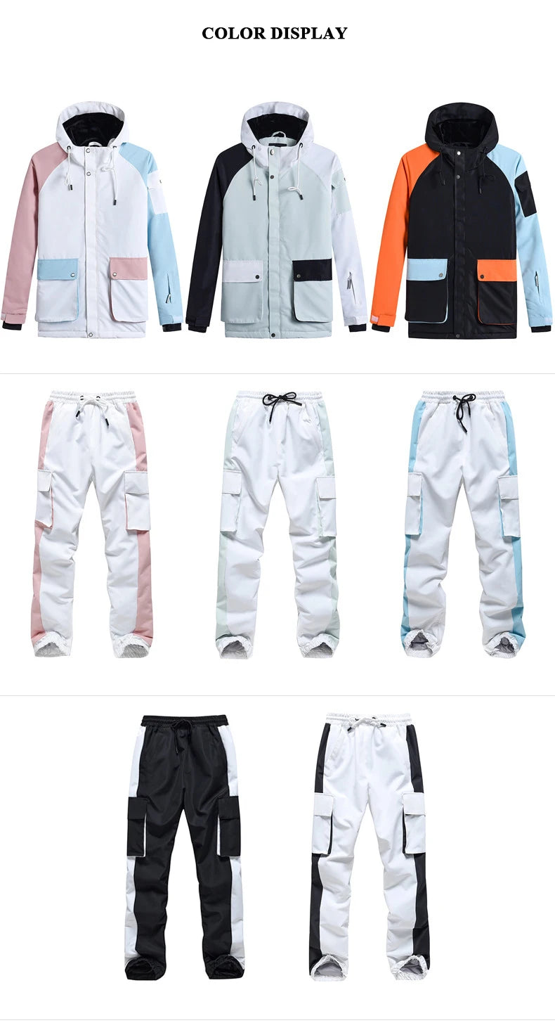 Neue Stil Farbe Passenden Snowboard Anzug Frauen Winter Winddicht Wasserdichte Warme Ski Jacke Hosen Anzug Schnee Overalls