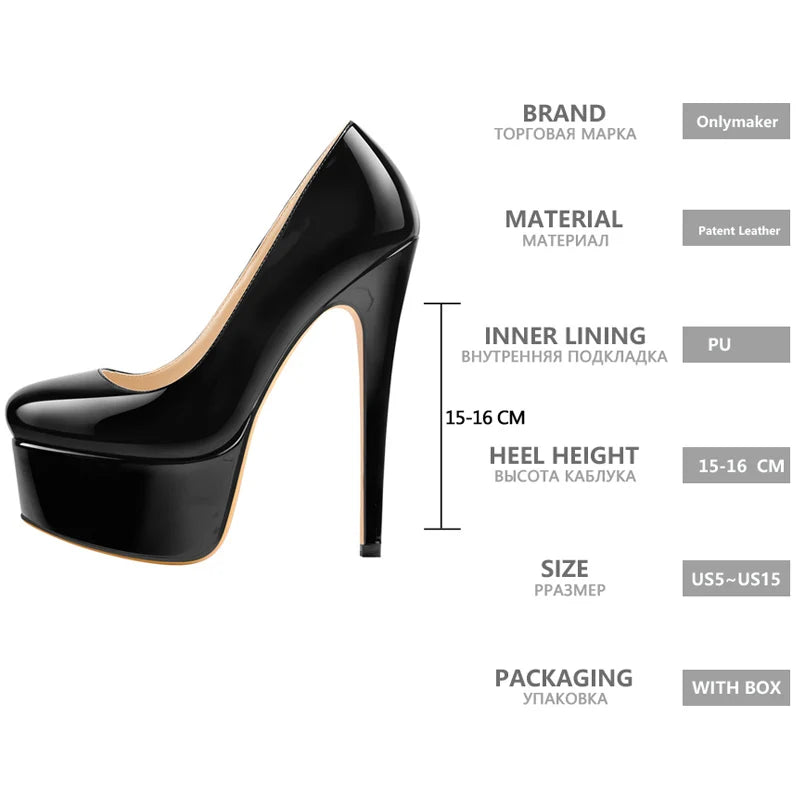 Only maker Frauen 6 Zoll Stöckels chuhe 16cm extrem hohe Pumps Plateaus chuhe große Größen Grund einfarbig plus Größe 46