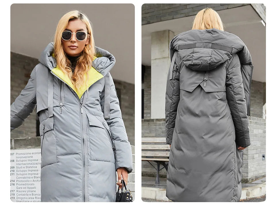 GASMAN 2022 Neue frauen unten jacke Marke mode Lange Frauen winter parka Kontrast mit kapuze oberbekleidung tasche stepp mäntel 21339