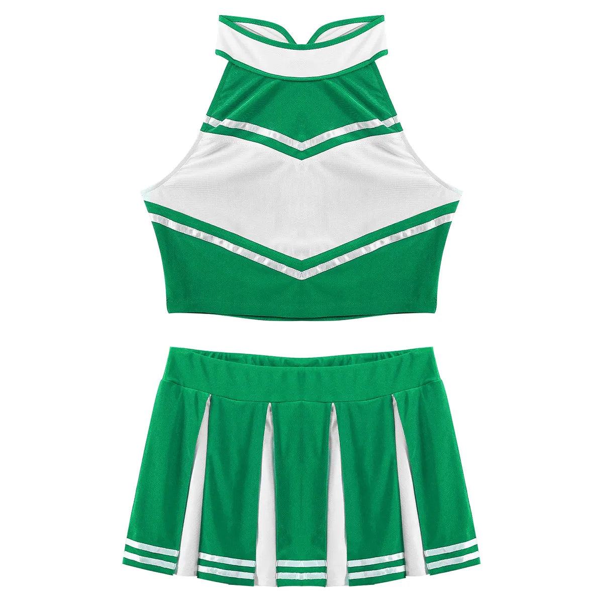 Womens Femme Charming Cheerleader Costume Uniform Sexy Clubwear Crop Top with Mini Pleated Skirt Lingerie Gleeing School Girls