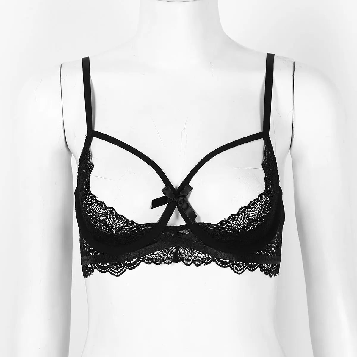 Damen sexy Blumen Spitze Viertel Tasse Push-up Bügel BH Tops aushöhlen Brust Bra lette Dessous Büstenhalter Unterwäsche