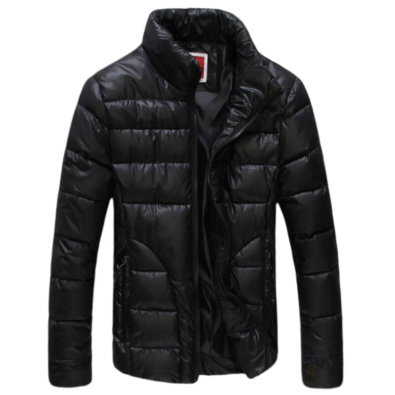 Winter Men Parka Padded Jacket Coat Mens Warm Jacket Solid Color Stand Collar Fashion White Male Coat Zipper Winter Clothes