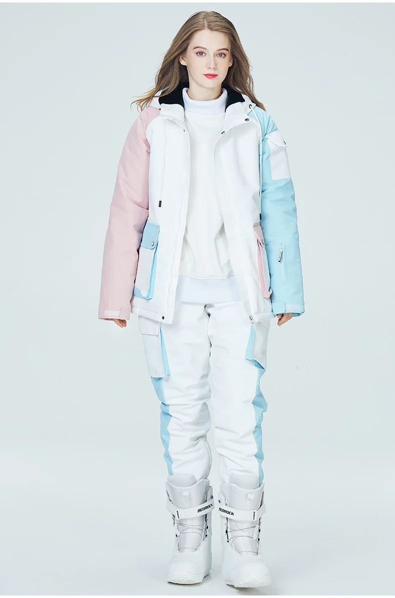 Neue Stil Farbe Passenden Snowboard Anzug Frauen Winter Winddicht Wasserdichte Warme Ski Jacke Hosen Anzug Schnee Overalls