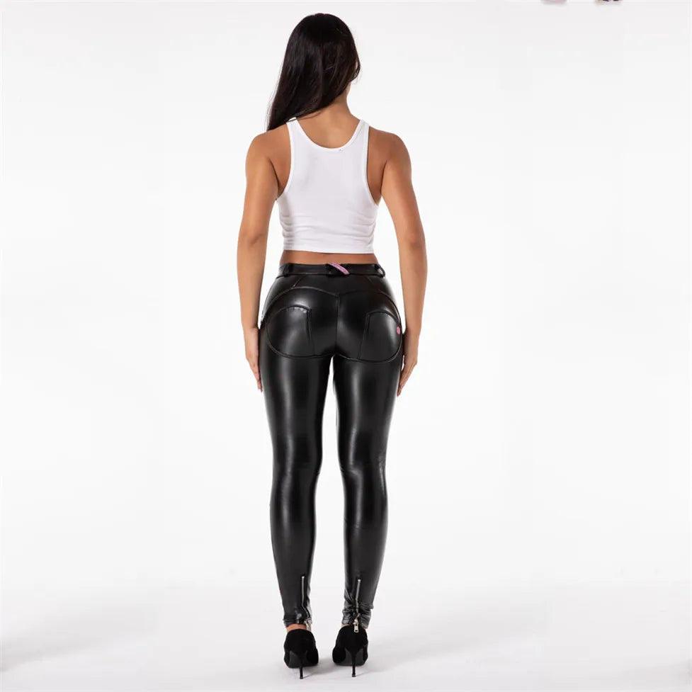 Melody Tragen Sexy Faux Leder Hosen Mit Zipper Schwarz Gerade Bein Hosen Dünne Moto Biker Dünne Gothic frauen Streetwear hosen