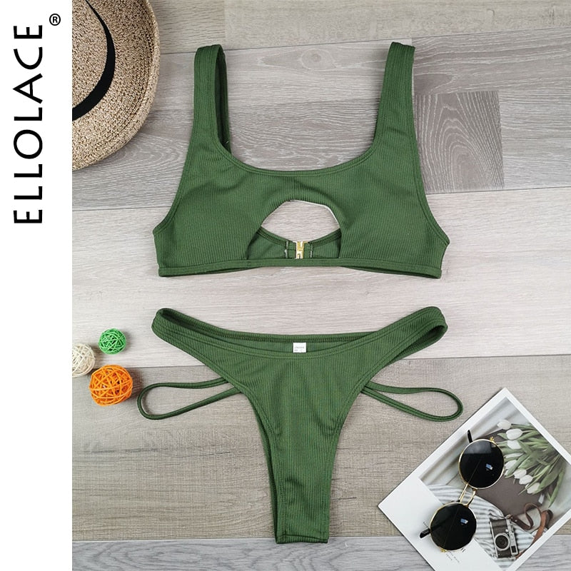 Ellolace Sexy Bikini Hollow Out Women&#39;s Swimsuit High Cut Micro Swimwear 2022 Stylish Bathing Suit Beach Outfits 2 Pieces