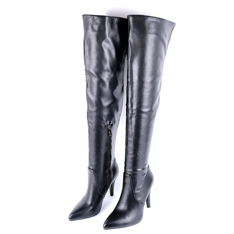 Zeigte Super Hohe Stiletto Patent Leder Über-Die-Knie Stiefel Helle Leder Kurze Plüsch Seite Zipper Stiefel