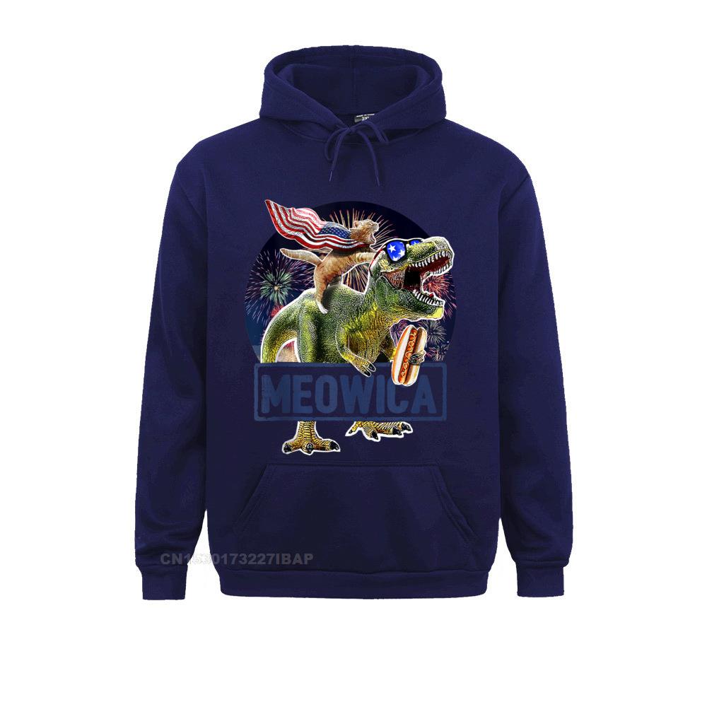 Meowica Cat T Rex Dinosaur American Flag 4th Of July Hoodie Women&#39;s Sweatshirts Crazy Hoodies Graphic Chinese Style Sportswears