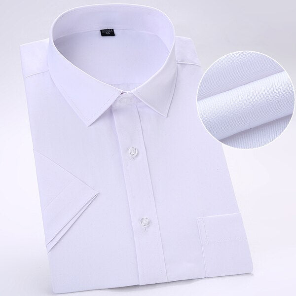 Summer Men&#39;s Plus Size Short Sleeve Dress Shirt Single Patch Pocket Standard-fit Business Formal Solid/twill/plain Casual Shirts