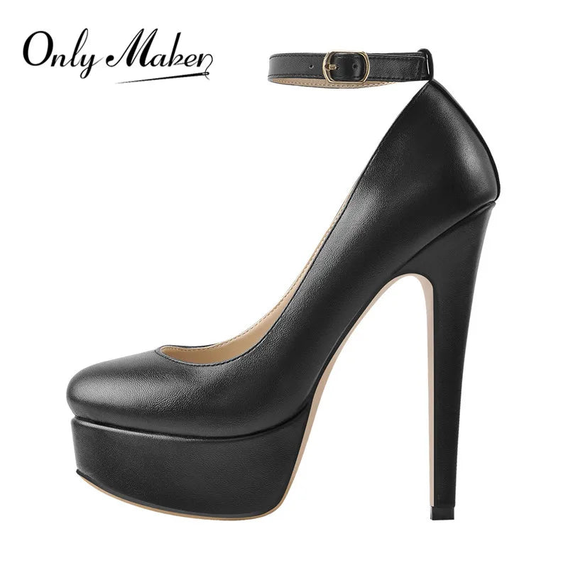 Onlymaker Frauen Plattform Mary Jane Pumps Riemchen Stiletto High Heels Kleid Schnalle Schuhe Große Größe Mode Party Dünne Fersen