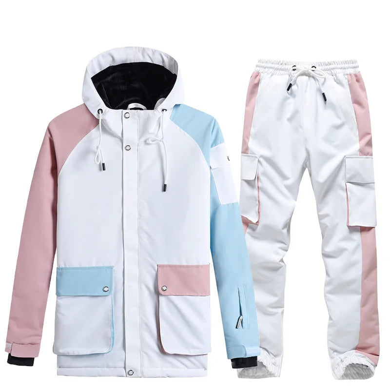 Neue Stil Farbe Passenden Snowboard Anzug Frauen Winter Winddicht Wasserdichte Warme Ski Jacke Hosen Anzug Schnee Overalls