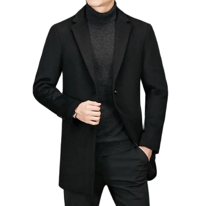 Wool Blends Coats for Men Fashion Smart Casual Long Mens Jackets and Coats Turn Down Collar Solid Mens Trench Coat Clothing 2021