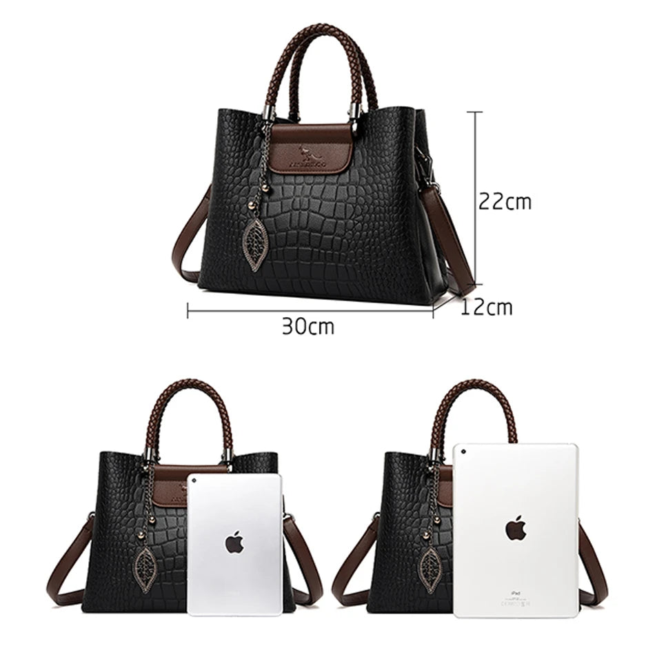 Echte Marke Leder 3 Schichten Alligator Umhängetasche für Frauen Weibliche Schulter Messenger Sac Luxus Designer Damen Handtaschen